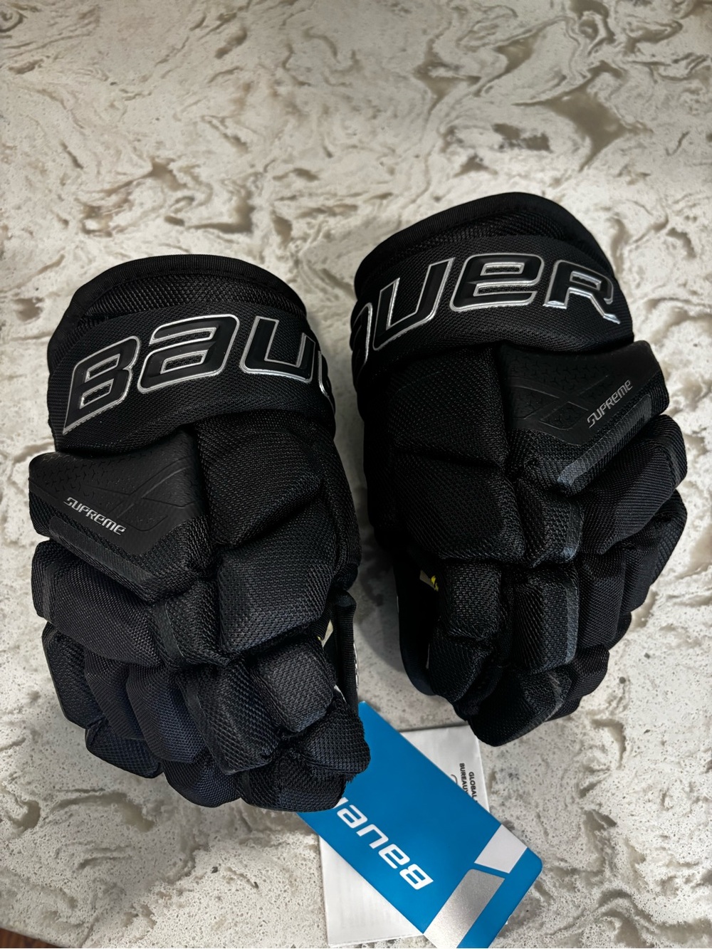 Bauer Supreme Black Hockey Gloves - Protective Power Play Fit 11 inch